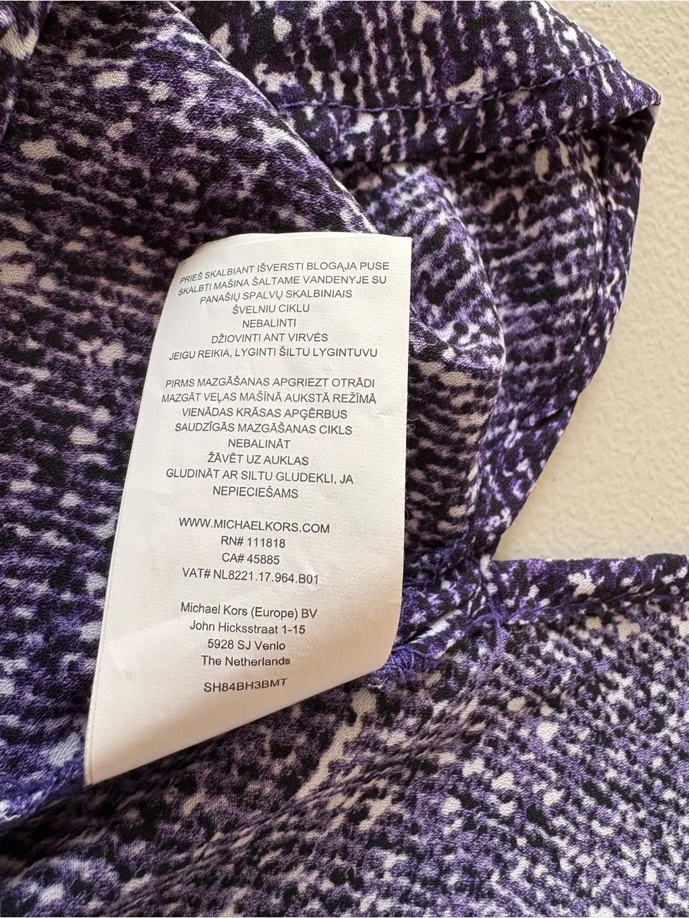 Michael Kors Purple Abstract Print Zip Front Blouse Medium